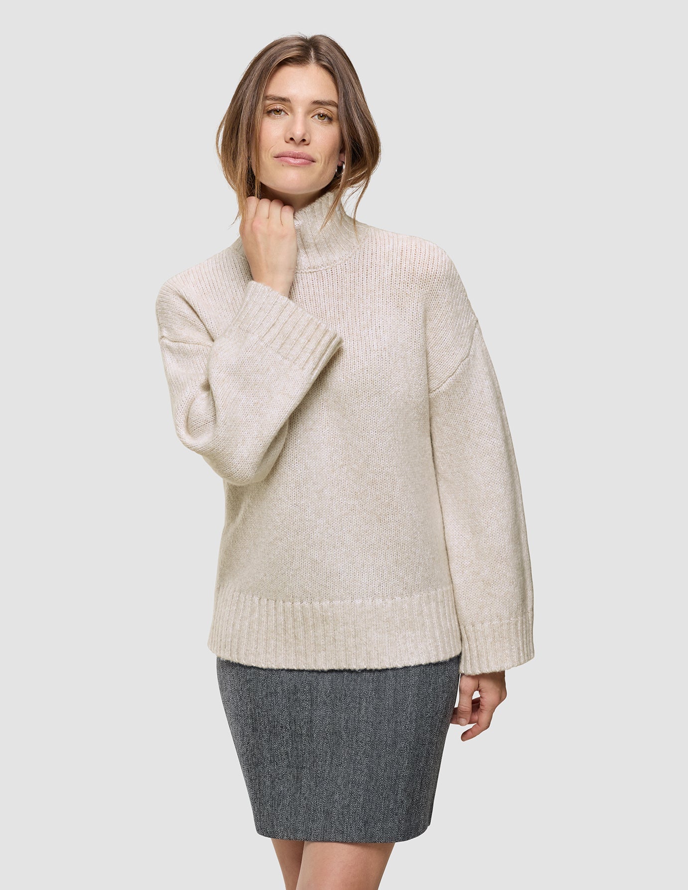 Women's Chunky Soft Wool Knit Turtleneck Sugar Melange